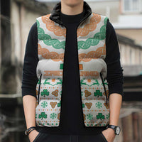 Ireland Christmas Sleeveless Puffer Jacket with Celtic Knot Shamrock and Tricolor Holiday Pattern - Wonder Print Shop