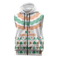 Ireland Christmas Sleeveless Zip Hoodie with Celtic Knot Shamrock and Tricolor Holiday Pattern - Wonder Print Shop
