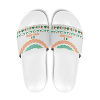 Ireland Christmas Slide Sandals with Celtic Knot Shamrock and Tricolor Holiday Pattern - Wonder Print Shop