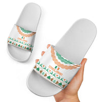 Ireland Christmas Slide Sandals with Celtic Knot Shamrock and Tricolor Holiday Pattern - Wonder Print Shop