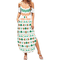 Ireland Christmas Summer Maxi Dress with Celtic Knot Shamrock and Tricolor Holiday Pattern - Wonder Print Shop
