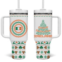 Ireland Christmas Tumbler With Handle with Celtic Knot Shamrock and Tricolor Holiday Pattern - Wonder Print Shop