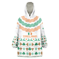 Ireland Christmas Wearable Blanket Hoodie with Celtic Knot Shamrock and Tricolor Holiday Pattern - Wonder Print Shop