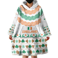 Ireland Christmas Wearable Blanket Hoodie with Celtic Knot Shamrock and Tricolor Holiday Pattern - Wonder Print Shop