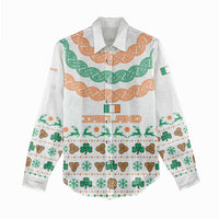 Ireland Christmas Women Casual Shirt with Celtic Knot Shamrock and Tricolor Holiday Pattern - Wonder Print Shop