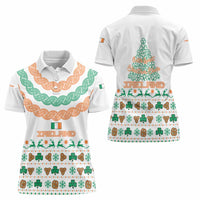 Ireland Christmas Women Polo Shirt with Celtic Knot Shamrock and Tricolor Holiday Pattern - Wonder Print Shop