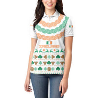Ireland Christmas Women Polo Shirt with Celtic Knot Shamrock and Tricolor Holiday Pattern - Wonder Print Shop