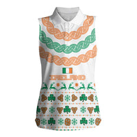 Ireland Christmas Women Sleeveless Polo Shirt with Celtic Knot Shamrock and Tricolor Holiday Pattern - Wonder Print Shop