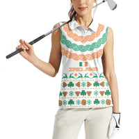 Ireland Christmas Women Sleeveless Polo Shirt with Celtic Knot Shamrock and Tricolor Holiday Pattern - Wonder Print Shop