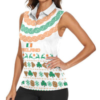Ireland Christmas Women Sleeveless Polo Shirt with Celtic Knot Shamrock and Tricolor Holiday Pattern - Wonder Print Shop