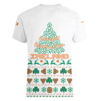 Ireland Christmas Women V-Neck T-Shirt with Celtic Knot Shamrock and Tricolor Holiday Pattern - Wonder Print Shop