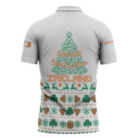 Ireland Christmas Zipper Polo Shirt with Celtic Knot Shamrock and Tricolor Holiday Pattern - Wonder Print Shop