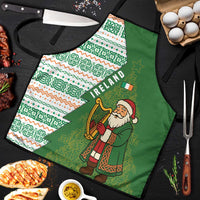 Ireland Christmas Apron with Celtic Harp Santa and Green Holiday Pattern - Wonder Print Shop