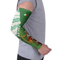 Ireland Christmas Arm Sleeves with Celtic Harp Santa and Green Holiday Pattern - Wonder Print Shop