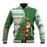 Ireland Christmas Baseball Jacket with Celtic Harp Santa and Green Holiday Pattern - Wonder Print Shop