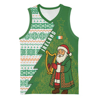 Ireland Christmas Basketball Jersey with Celtic Harp Santa and Green Holiday Pattern - Wonder Print Shop