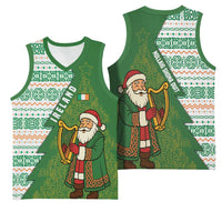 Ireland Christmas Basketball Jersey with Celtic Harp Santa and Green Holiday Pattern - Wonder Print Shop