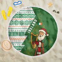 Ireland Christmas Beach Blanket with Celtic Harp Santa and Green Holiday Pattern - Wonder Print Shop