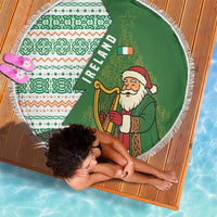 Ireland Christmas Beach Blanket with Celtic Harp Santa and Green Holiday Pattern - Wonder Print Shop