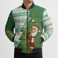 Ireland Christmas Bomber Puffer Jacket with Celtic Harp Santa and Green Holiday Pattern - Wonder Print Shop