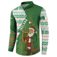 Ireland Christmas Button Sweatshirt with Celtic Harp Santa and Green Holiday Pattern - Wonder Print Shop