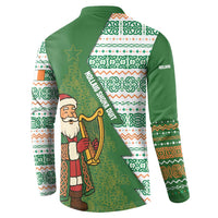 Ireland Christmas Button Sweatshirt with Celtic Harp Santa and Green Holiday Pattern - Wonder Print Shop