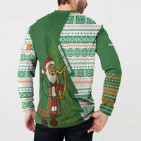 Ireland Christmas Button Sweatshirt with Celtic Harp Santa and Green Holiday Pattern - Wonder Print Shop