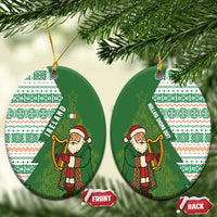 Ireland Christmas Ceramic Ornament with Celtic Harp Santa and Green Holiday Pattern - Wonder Print Shop