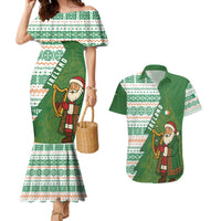 Ireland Christmas Couples Matching Mermaid Dress and Hawaiian Shirt with Celtic Harp Santa and Green Holiday Pattern - Wonder Print Shop