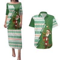 Ireland Christmas Couples Matching Puletasi and Hawaiian Shirt with Celtic Harp Santa and Green Holiday Pattern - Wonder Print Shop