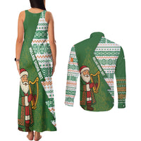 Ireland Christmas Couples Matching Tank Maxi Dress and Long Sleeve Button Shirt with Celtic Harp Santa and Green Holiday Pattern - Wonder Print Shop