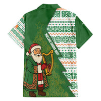 Ireland Christmas Family Matching Long Sleeve Bodycon Dress and Hawaiian Shirt with Celtic Harp Santa and Green Holiday Pattern - Wonder Print Shop