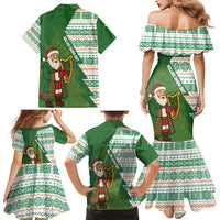 Ireland Christmas Family Matching Mermaid Dress and Hawaiian Shirt with Celtic Harp Santa and Green Holiday Pattern - Wonder Print Shop
