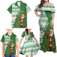 Ireland Christmas Family Matching Off Shoulder Maxi Dress and Hawaiian Shirt with Celtic Harp Santa and Green Holiday Pattern - Wonder Print Shop