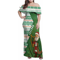 Ireland Christmas Family Matching Off Shoulder Maxi Dress and Hawaiian Shirt with Celtic Harp Santa and Green Holiday Pattern - Wonder Print Shop