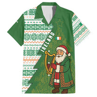 Ireland Christmas Family Matching Off Shoulder Short Dress and Hawaiian Shirt with Celtic Harp Santa and Green Holiday Pattern - Wonder Print Shop