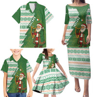 Ireland Christmas Family Matching Puletasi and Hawaiian Shirt with Celtic Harp Santa and Green Holiday Pattern - Wonder Print Shop