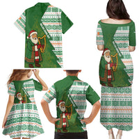 Ireland Christmas Family Matching Puletasi and Hawaiian Shirt with Celtic Harp Santa and Green Holiday Pattern - Wonder Print Shop