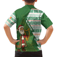 Ireland Christmas Family Matching Short Sleeve Bodycon Dress and Hawaiian Shirt with Celtic Harp Santa and Green Holiday Pattern - Wonder Print Shop