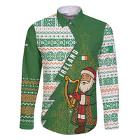 Ireland Christmas Family Matching Short Sleeve Bodycon Dress and Hawaiian Shirt with Celtic Harp Santa and Green Holiday Pattern - Wonder Print Shop