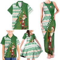 Ireland Christmas Family Matching Tank Maxi Dress and Hawaiian Shirt with Celtic Harp Santa and Green Holiday Pattern - Wonder Print Shop
