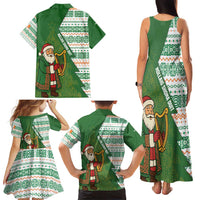 Ireland Christmas Family Matching Tank Maxi Dress and Hawaiian Shirt with Celtic Harp Santa and Green Holiday Pattern - Wonder Print Shop