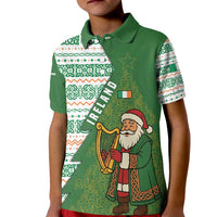 Ireland Christmas Kid Polo Shirt with Celtic Harp Santa and Green Holiday Pattern - Wonder Print Shop