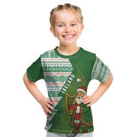 Ireland Christmas Kid T Shirt with Celtic Harp Santa and Green Holiday Pattern - Wonder Print Shop