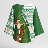 Ireland Christmas Kimono Sleeve Blouse with Celtic Harp Santa and Green Holiday Pattern - Wonder Print Shop