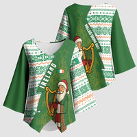 Ireland Christmas Kimono Sleeve Blouse with Celtic Harp Santa and Green Holiday Pattern - Wonder Print Shop