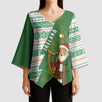 Ireland Christmas Kimono Sleeve Blouse with Celtic Harp Santa and Green Holiday Pattern - Wonder Print Shop