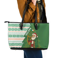 Ireland Christmas Leather Tote Bag with Celtic Harp Santa and Green Holiday Pattern - Wonder Print Shop