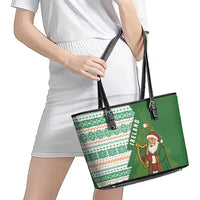 Ireland Christmas Leather Tote Bag with Celtic Harp Santa and Green Holiday Pattern - Wonder Print Shop