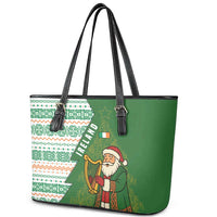 Ireland Christmas Leather Tote Bag with Celtic Harp Santa and Green Holiday Pattern - Wonder Print Shop